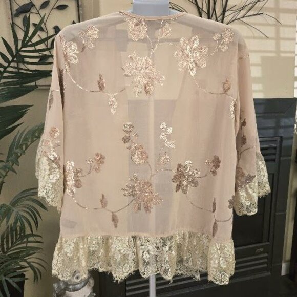 BKE Boutique sz large Chiffon and lace open front cardigan - Picture 3 of 4